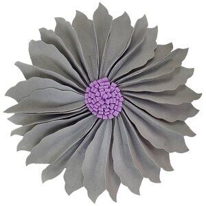 A Whimsical 16" Handmade 3D Flower Round Decorative Throw Pillow-Gray